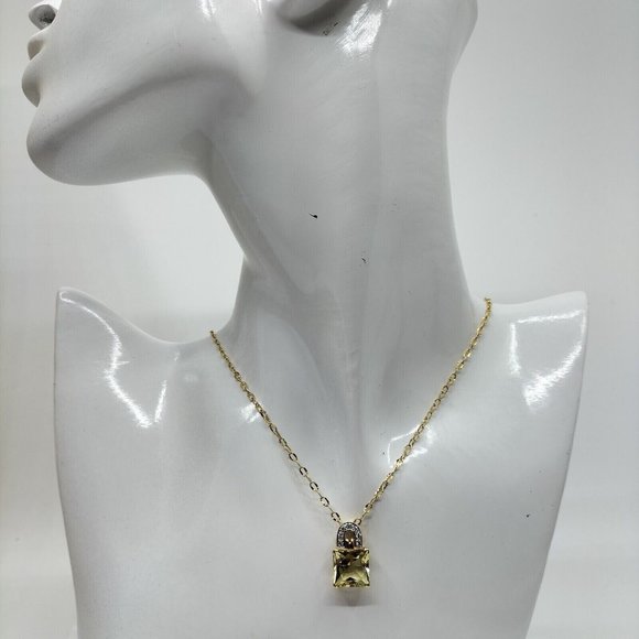 Genuine 18K Real Gold + Yellow Quartz Padlock Chain Necklace Diamonds GIA Tested - Picture 10 of 11